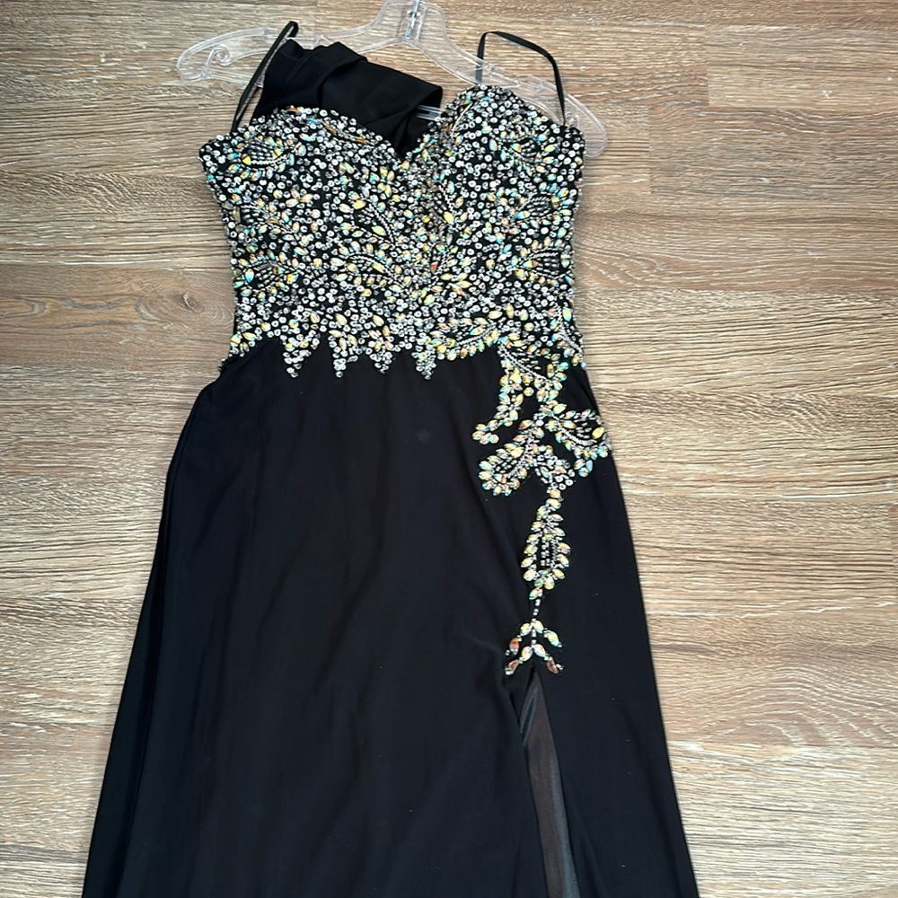 Long black open slit dress